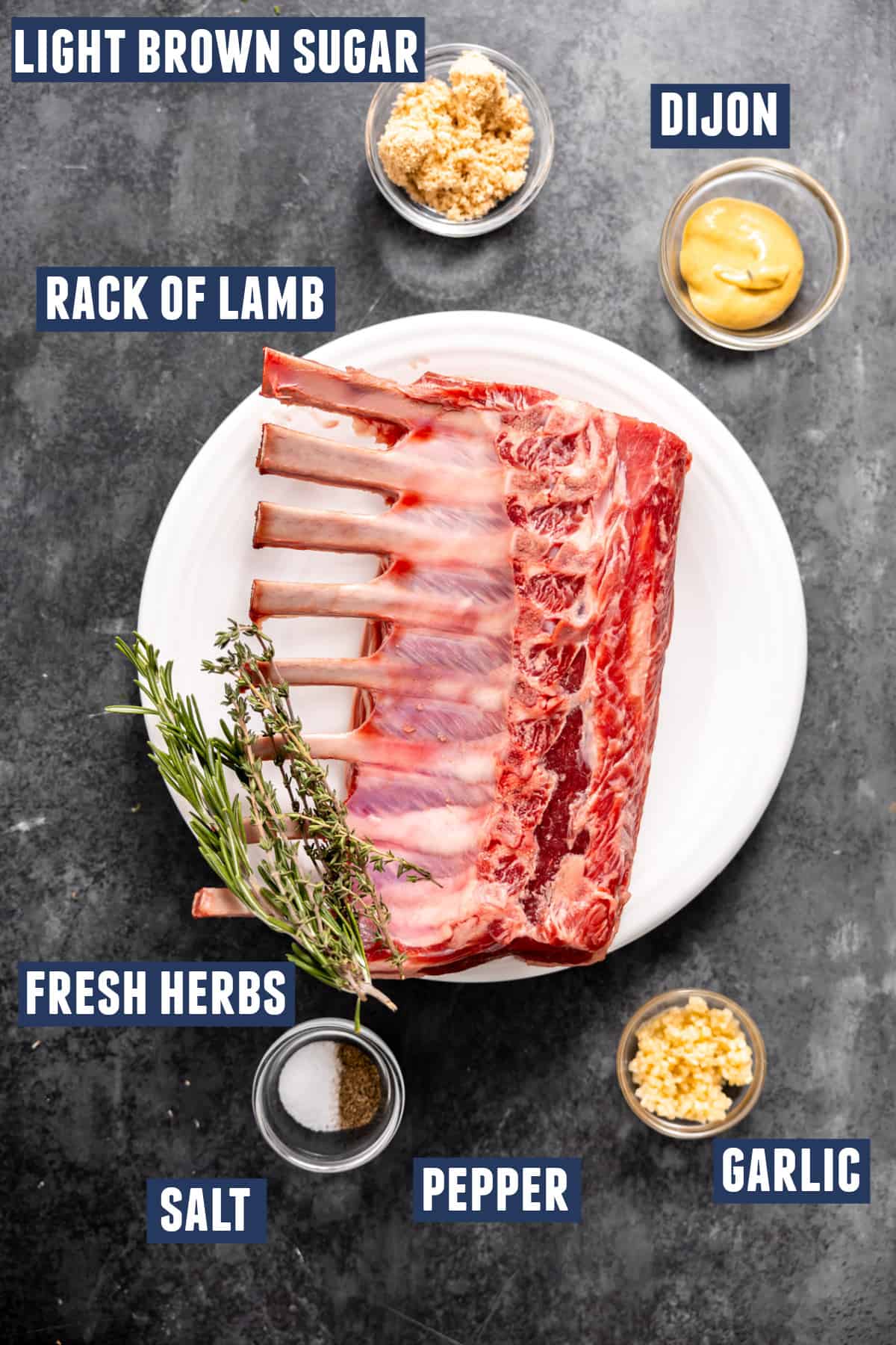 Ingredients to cook a rack of lamb. 