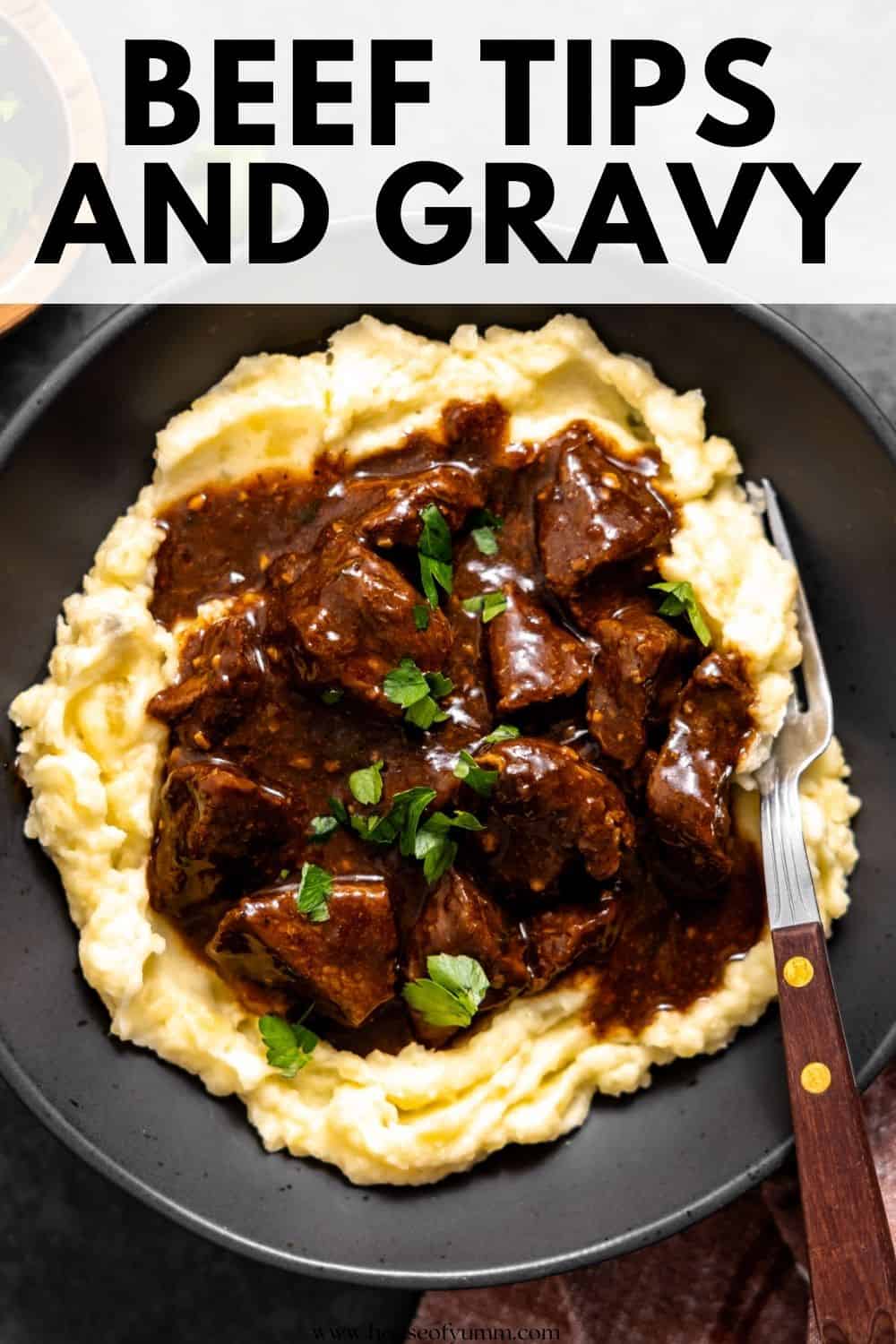 Beef Tips and Gravy with text.