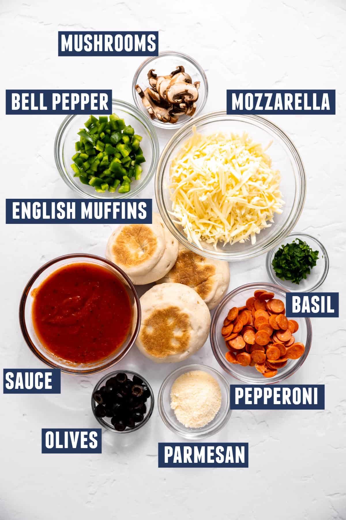 English muffin pizza ingredients.