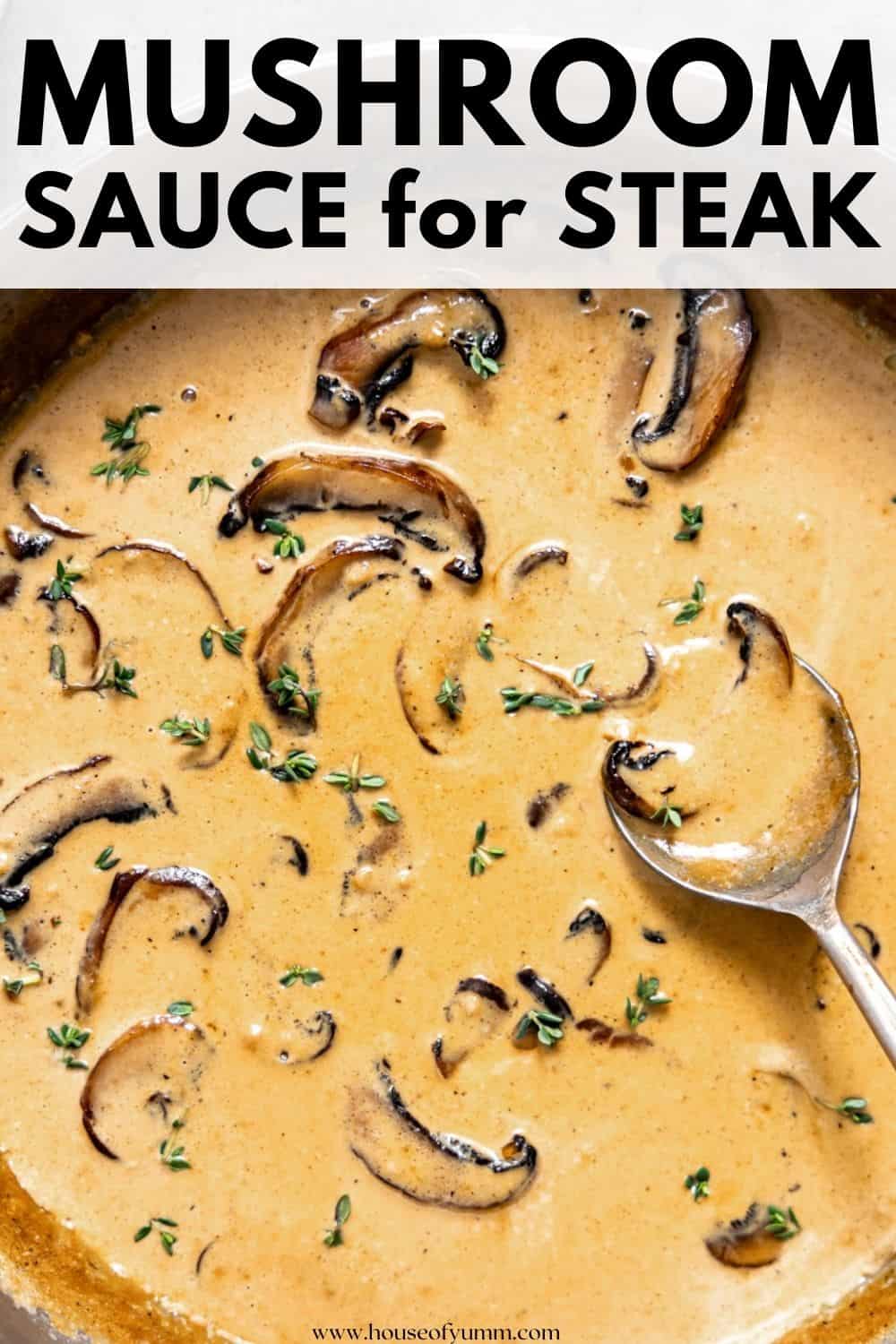 Mushroom sauce for steak with text.