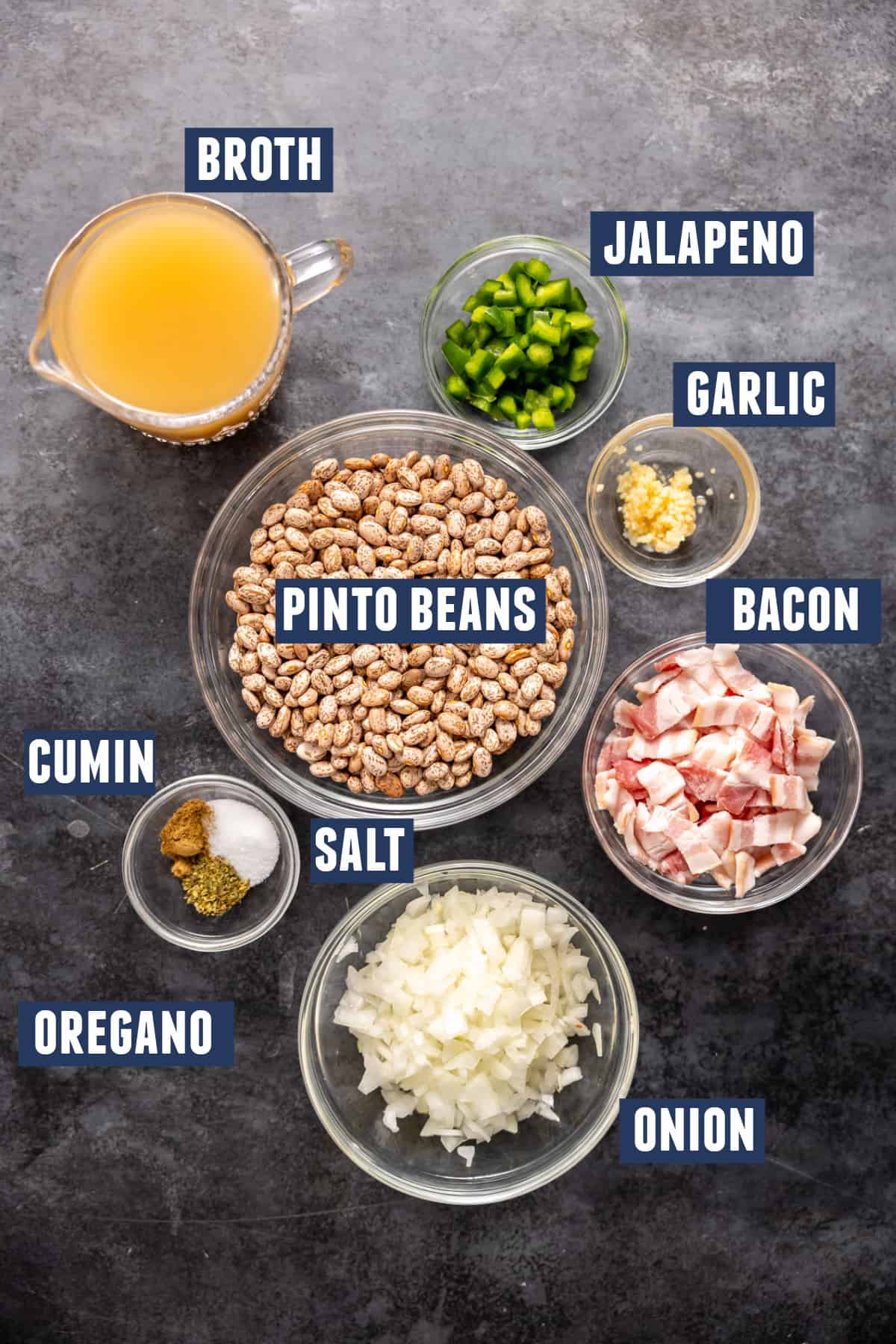 Ingredients needed to make charro beans.