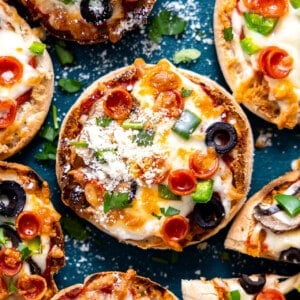 English muffin pizzas with pepperoni.