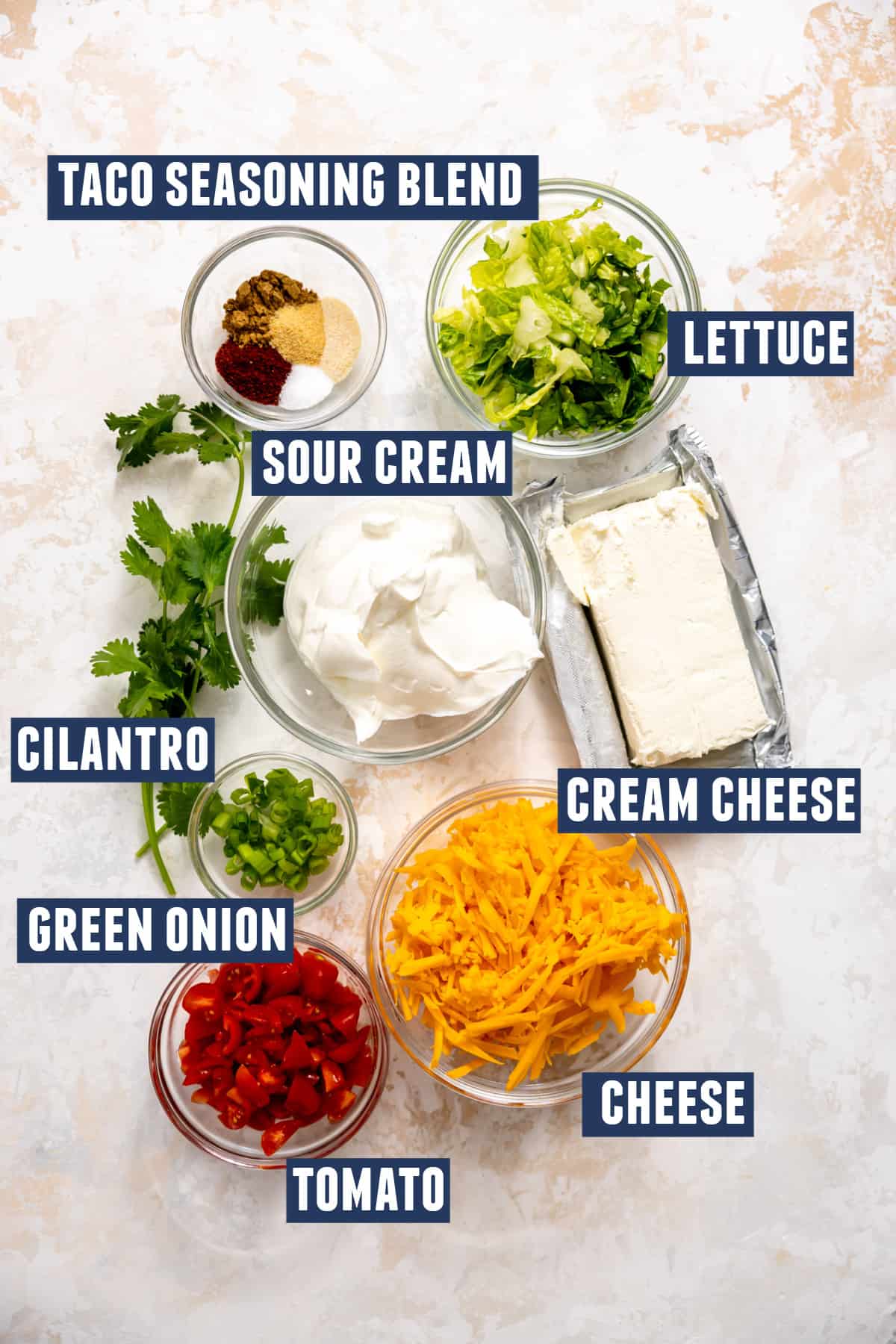 Ingredients in taco dip.