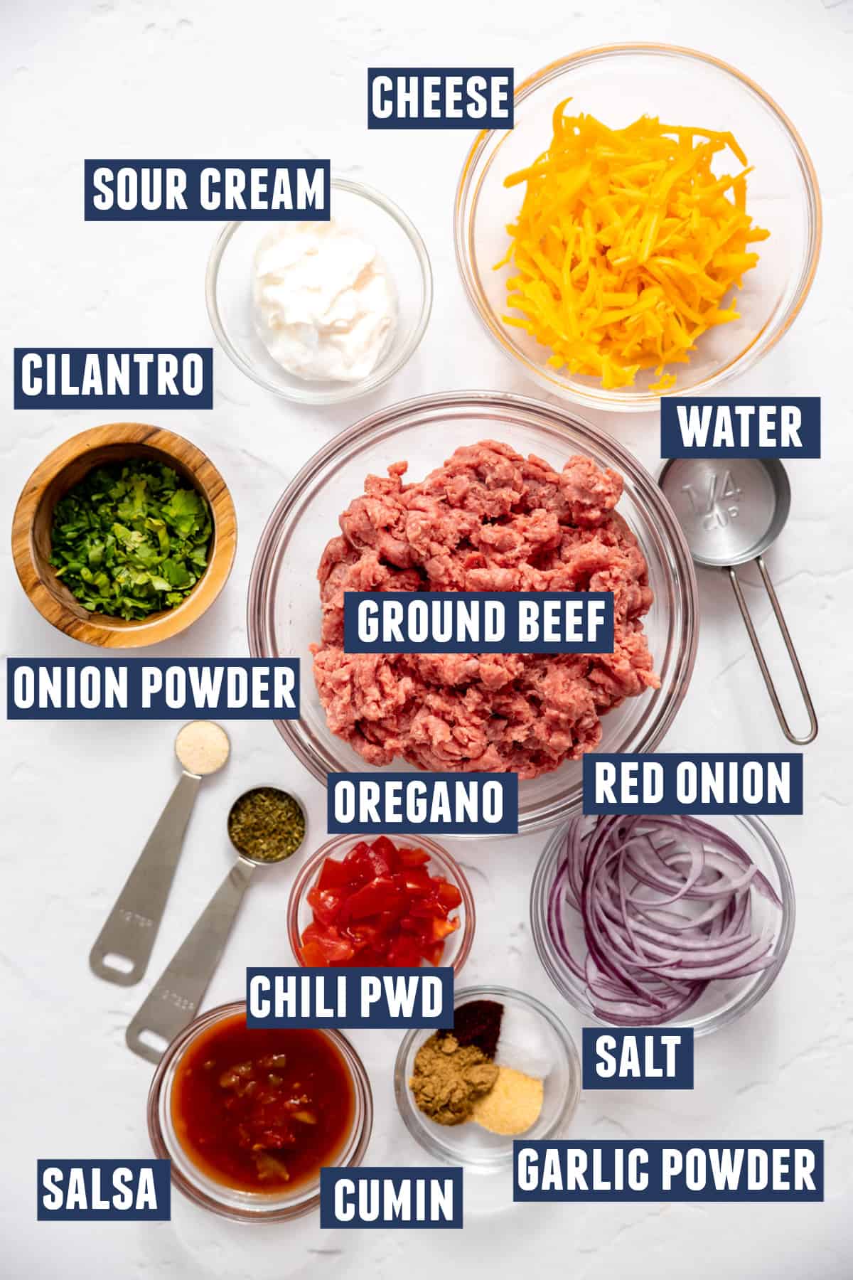 Ingredients needed to make a taco bowl.
