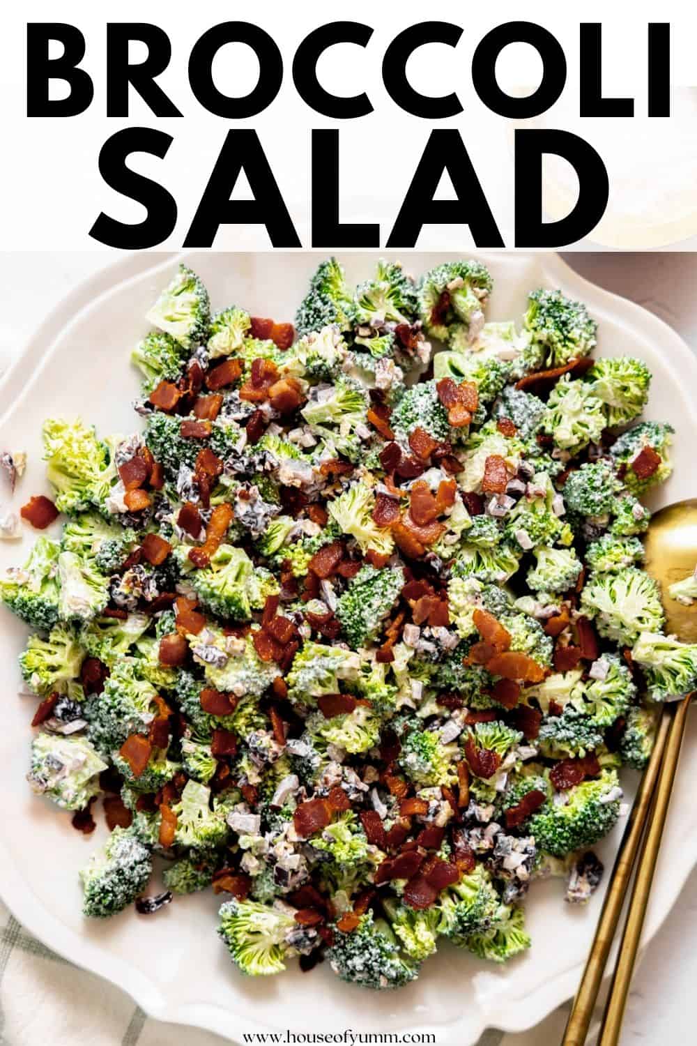 Broccoli salad with text.