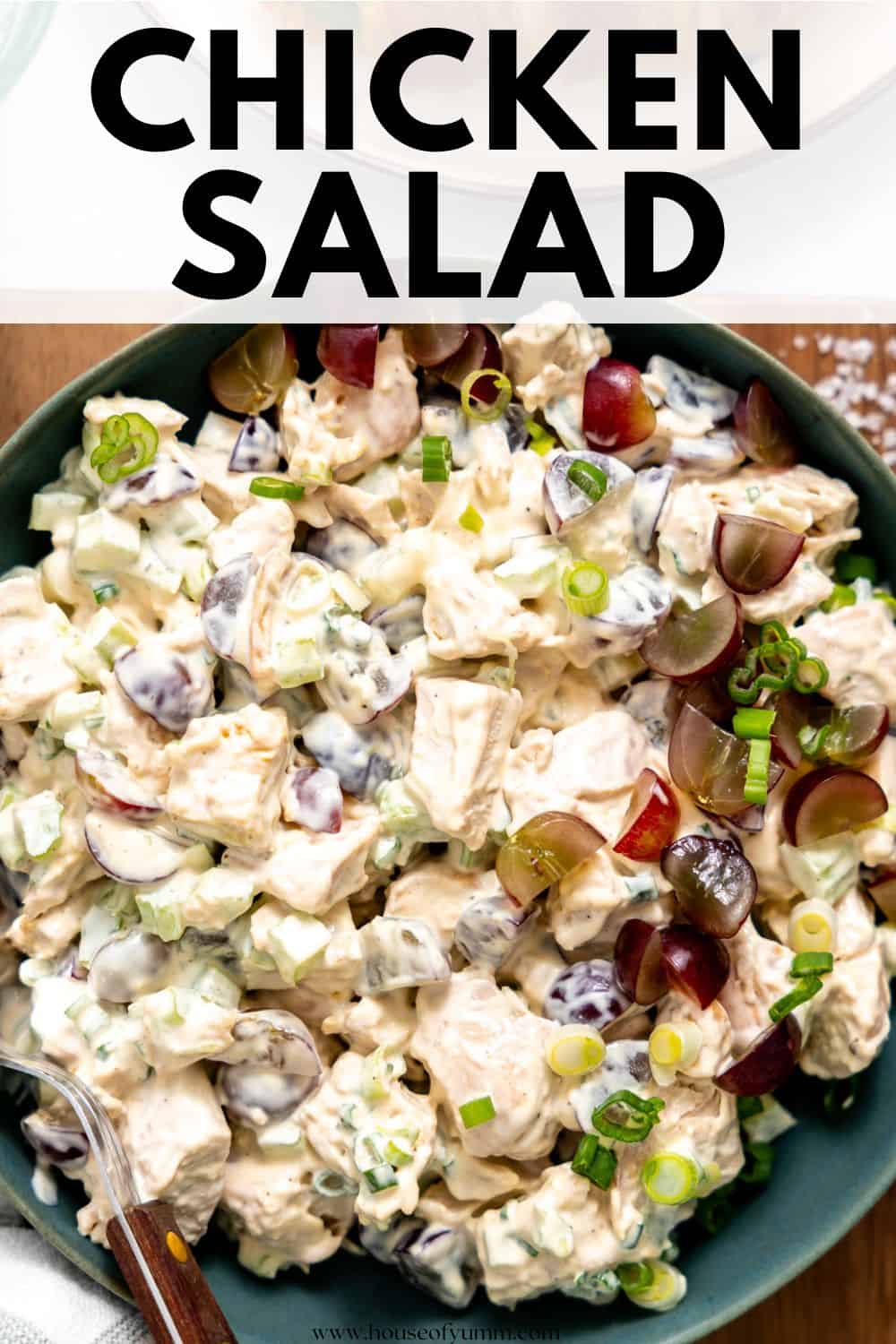 Chicken salad with text.