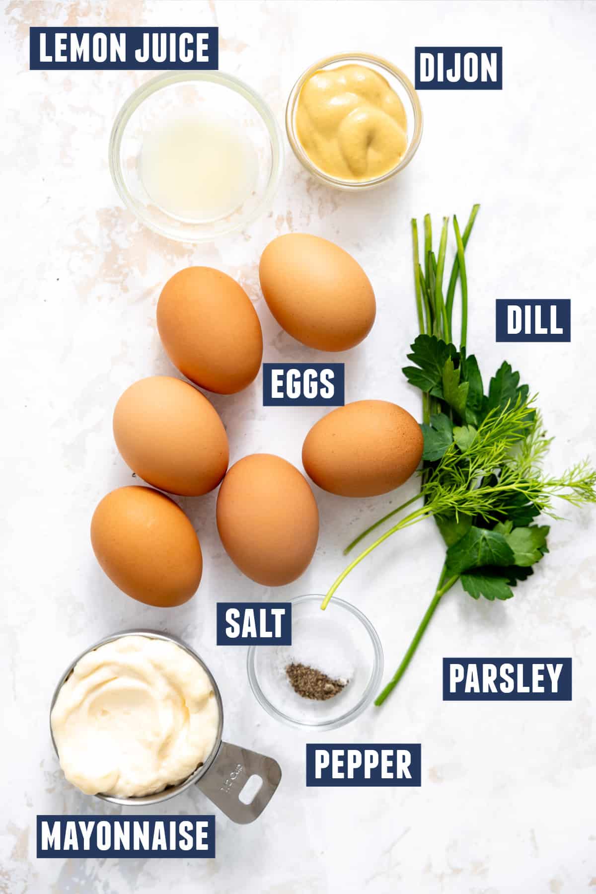 Ingredients needed to make egg salad. 