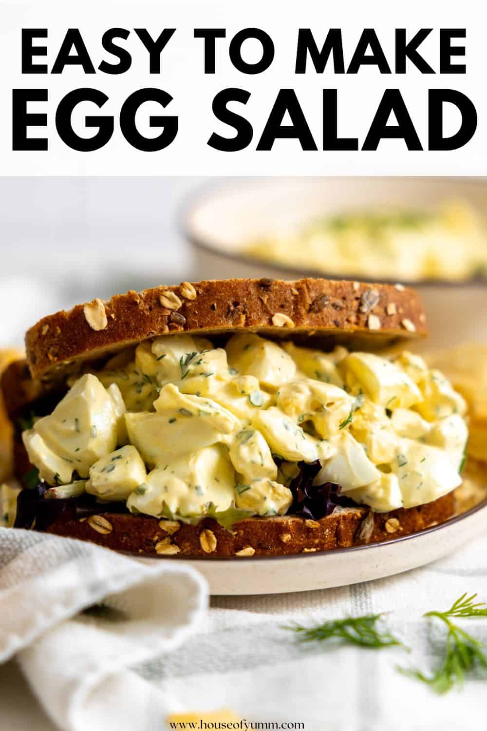 Egg Salad on a sandwich with text.