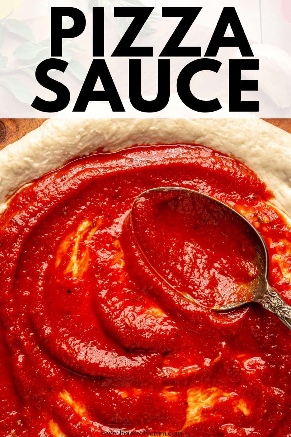 Pizza sauce with text.