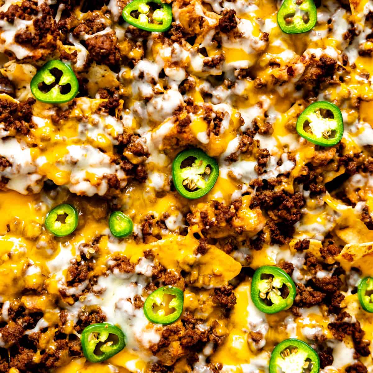 Baked nachos with melted cheese. 