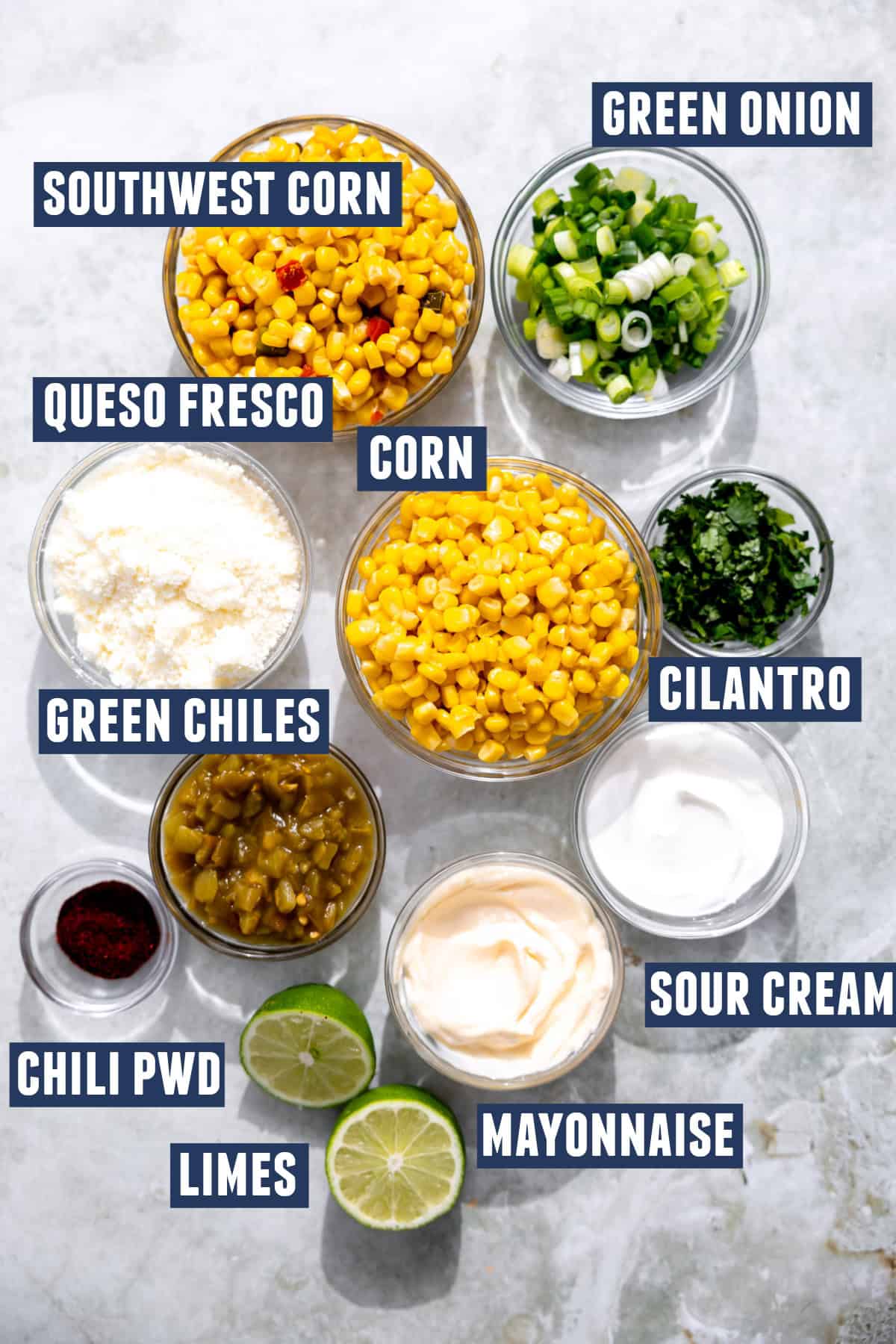 Ingredients needed to make Mexican Corn Dip.