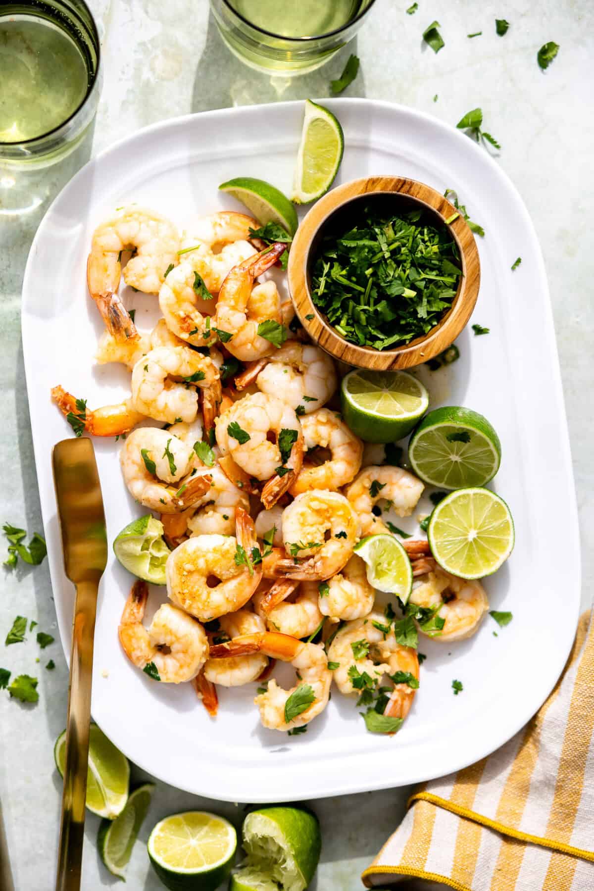 Plate filled with cilantro lime shrimp.