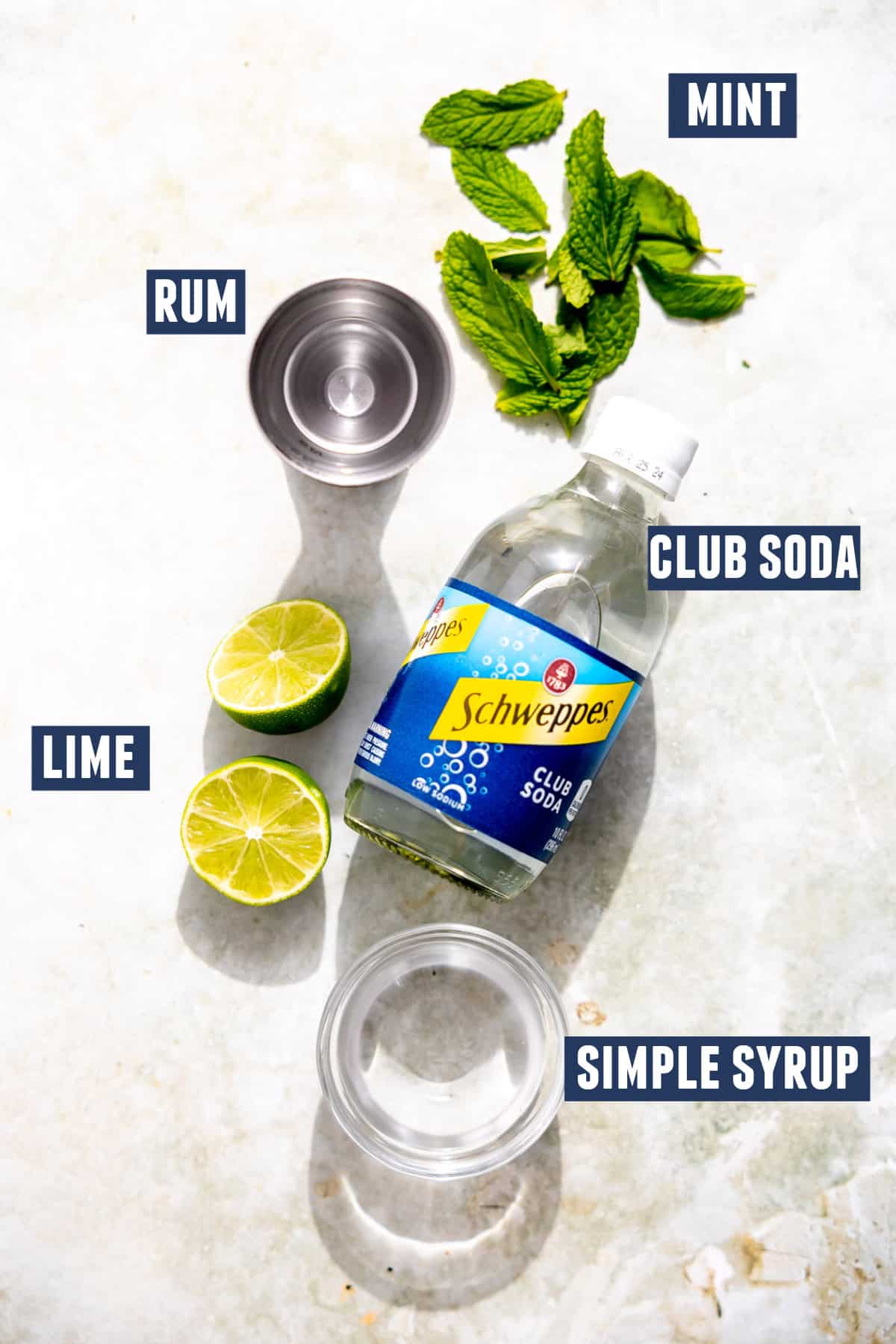 Ingredients needed to make mojitos. 
