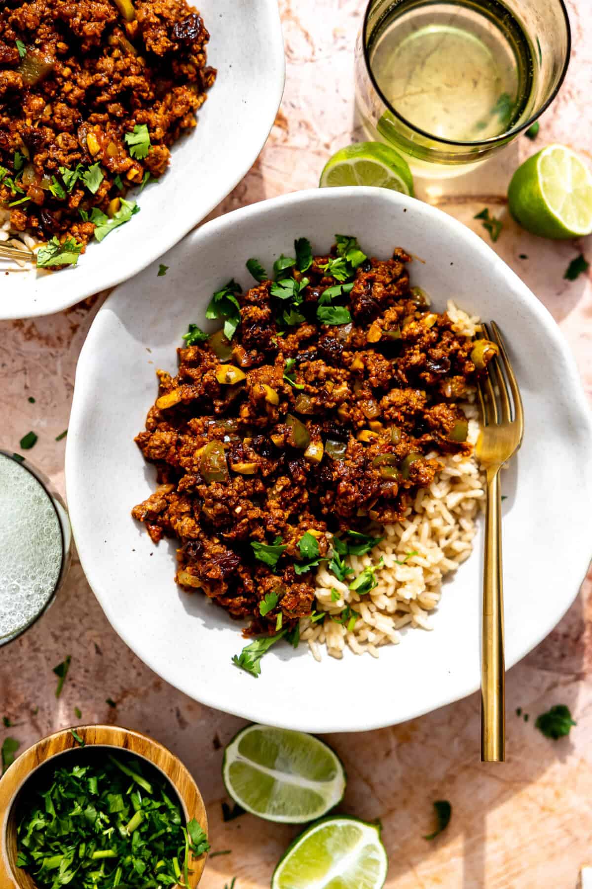 Cuban picadillo served in bowls. 