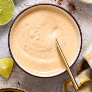 Chipotle Mayo in a bowl with a spoon.