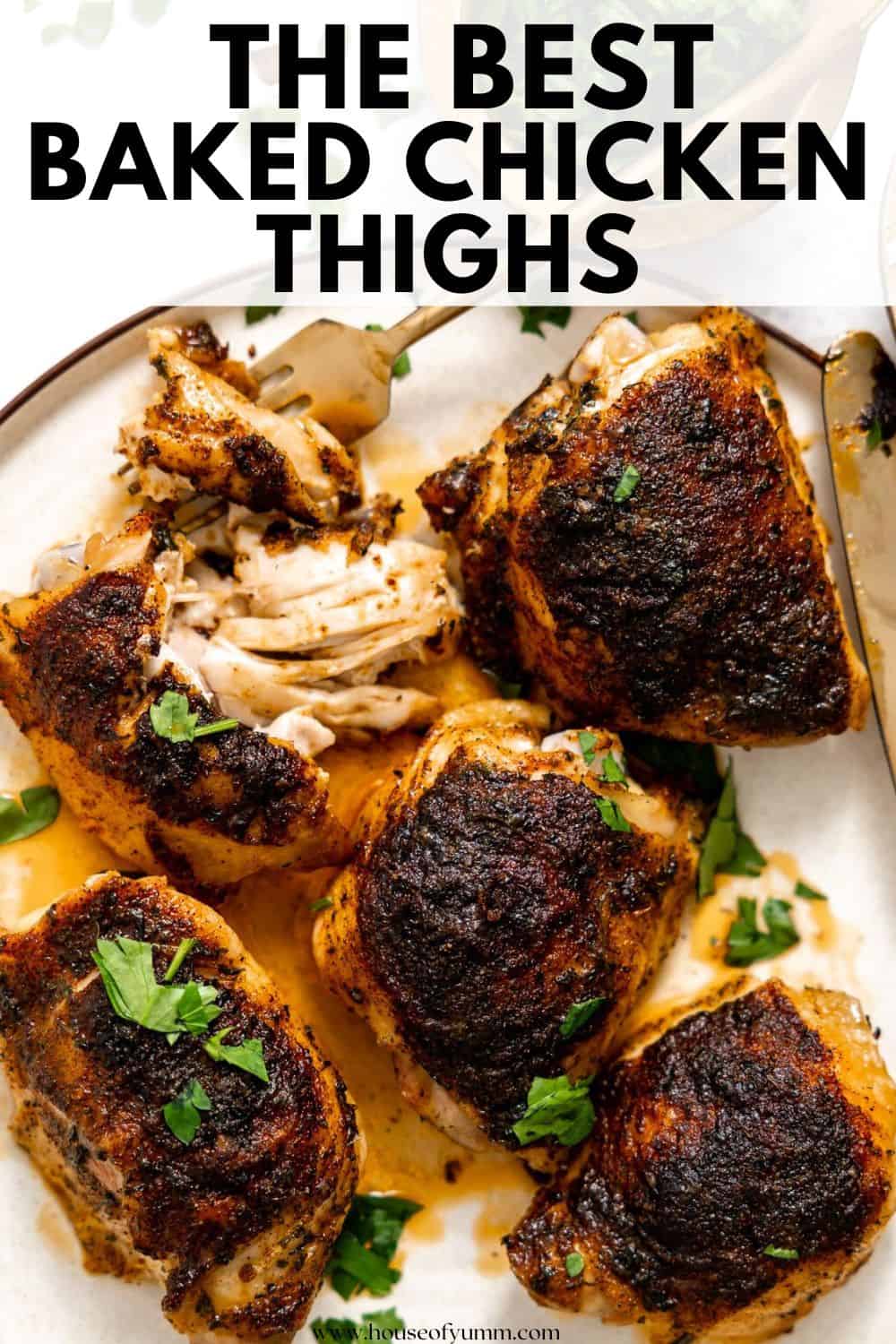 Baked Chicken Thighs with text.