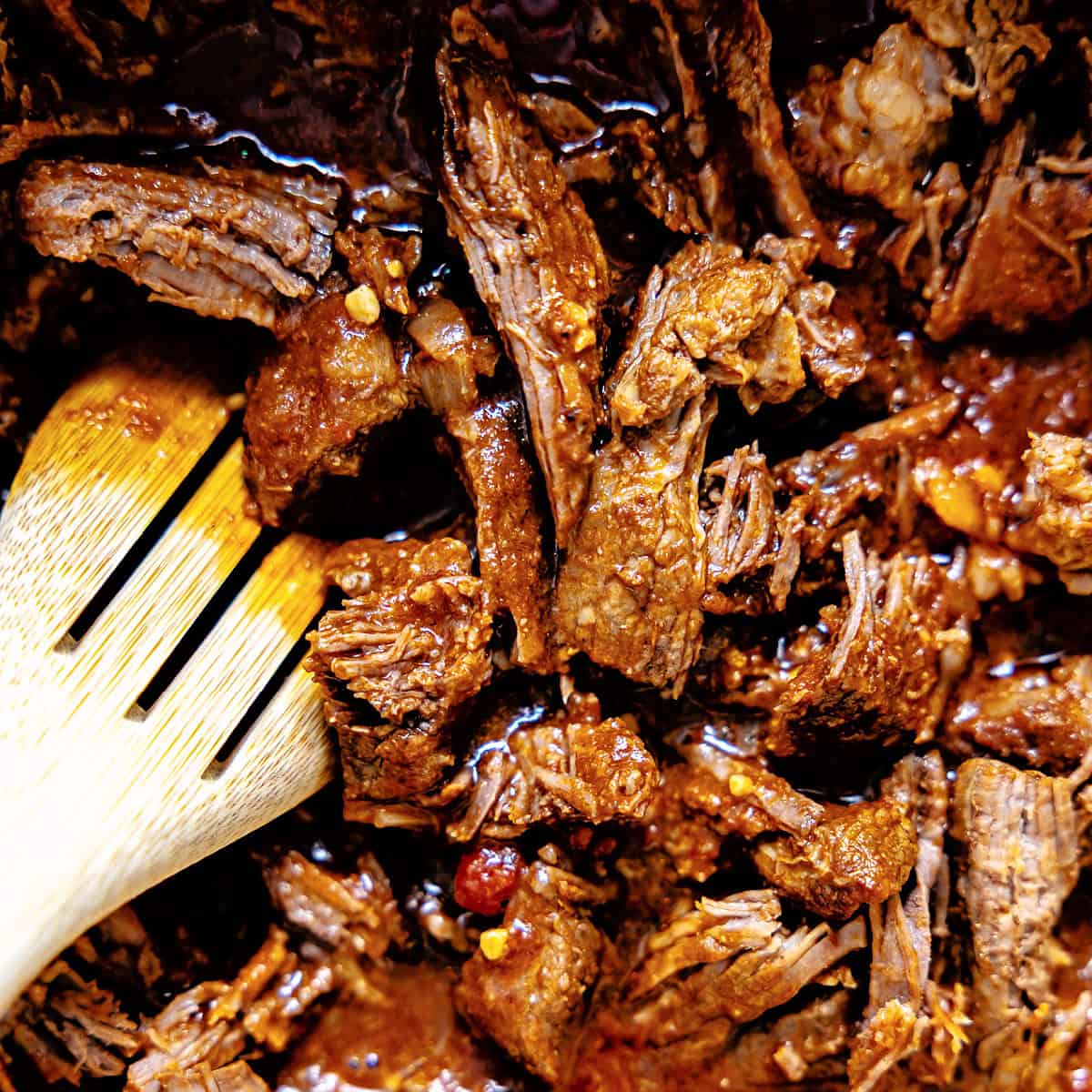 Thick and hearty chuck roast chili after slow cooking all day. 