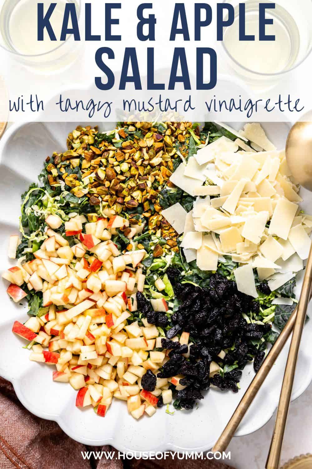 Kale and apple salad with text.