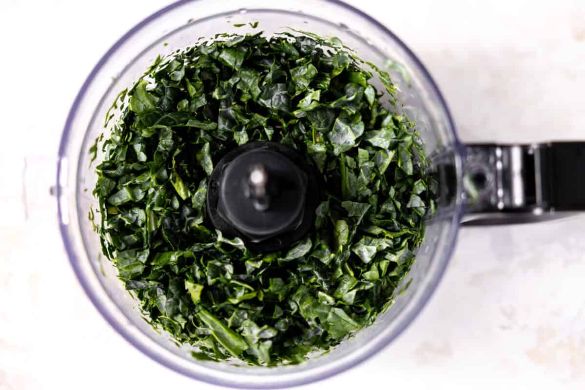 Kale shredded in a processor. 