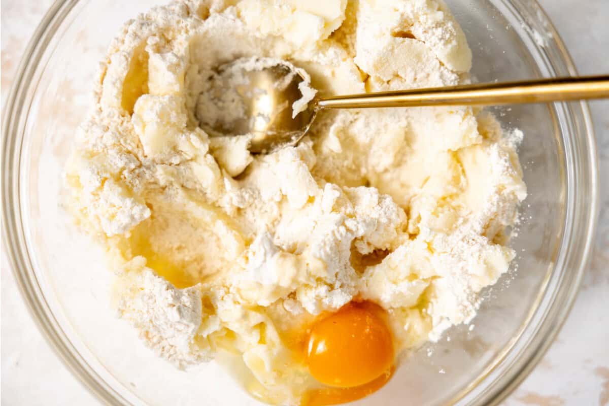 Mashed potatoes mixed with egg and flour. 