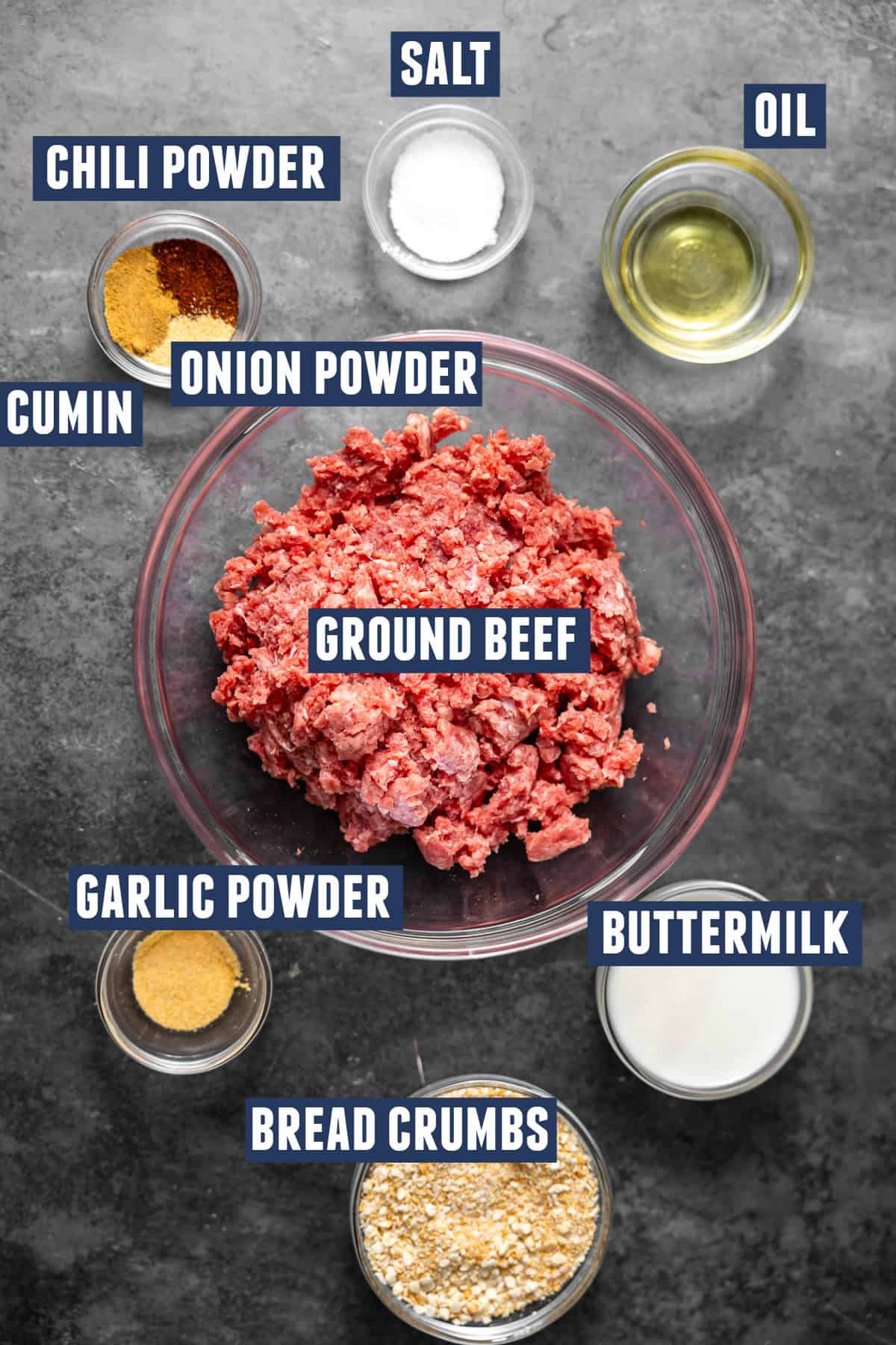 Ingredients needed to make chili seasoned meatballs. 