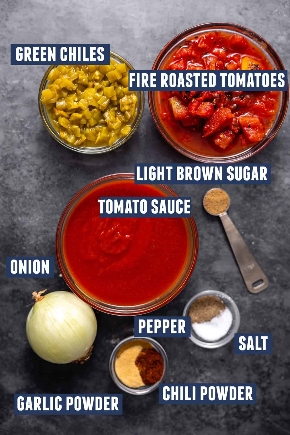 Ingredients needed to make chili with meatballs. 