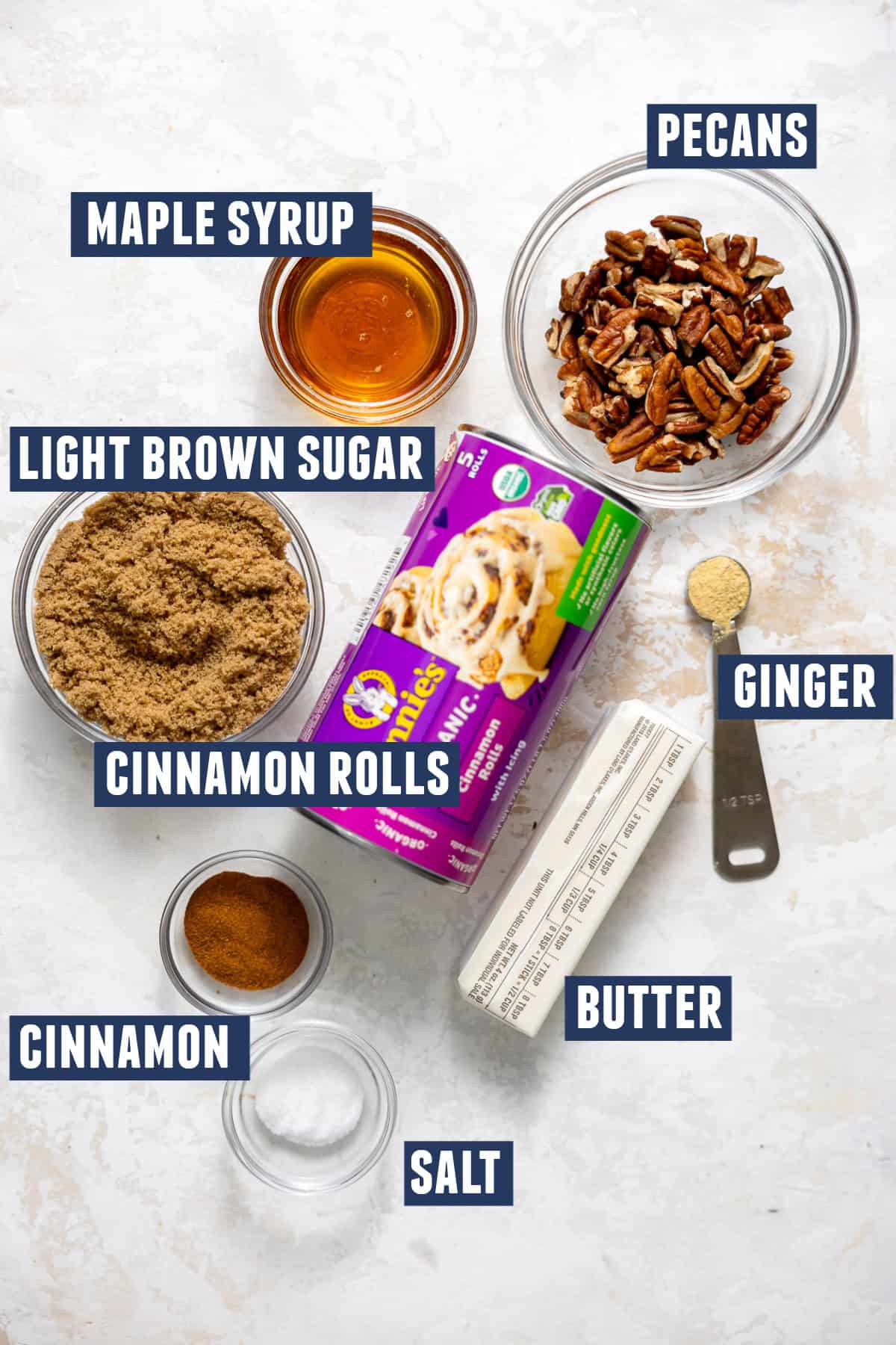 Ingredients needed to make sticky buns. 