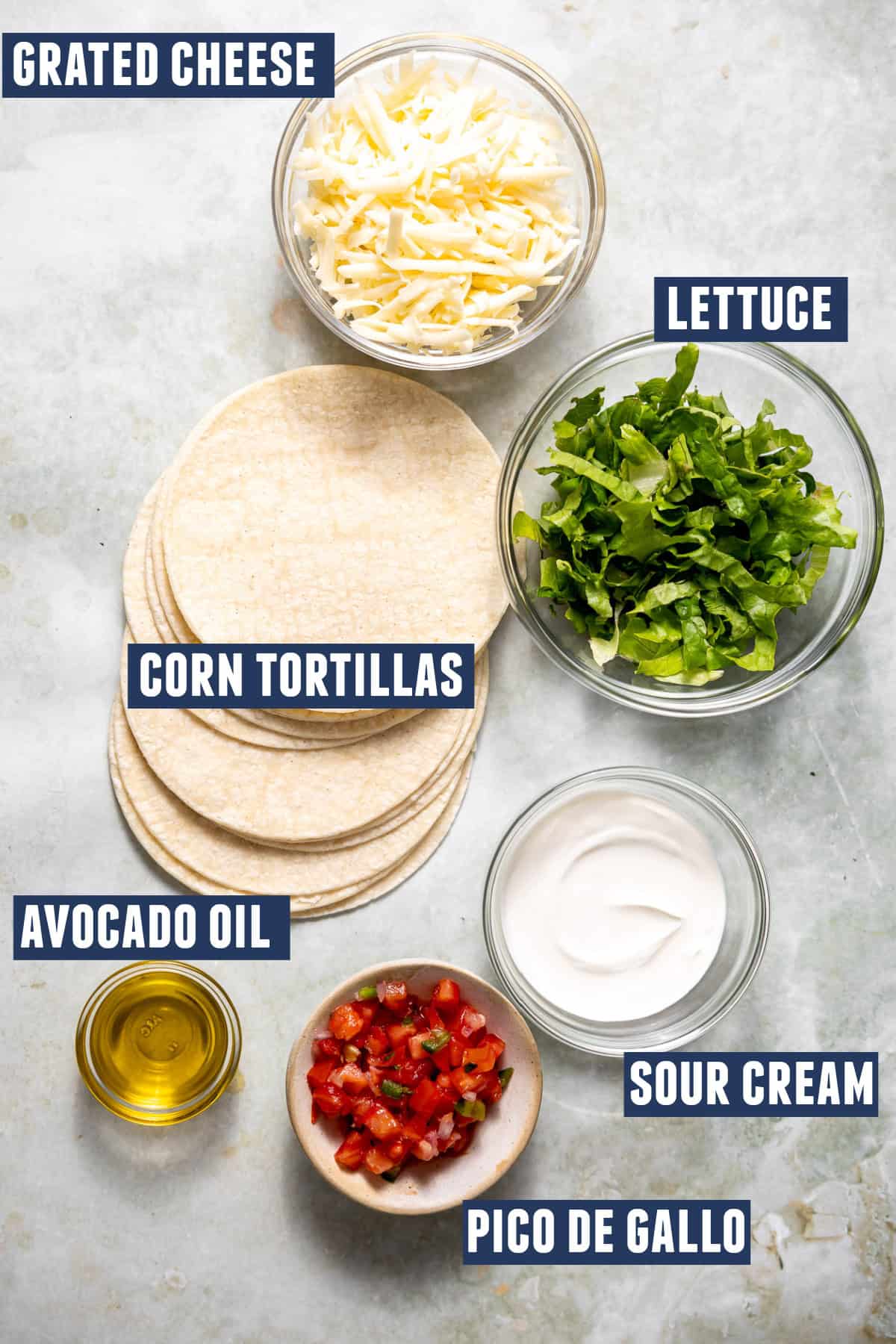 Ingredients needed to make crispy sheet pan tacos. 