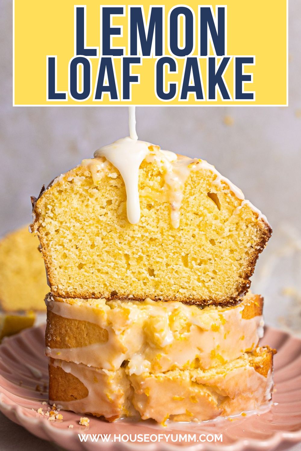 Lemon loaf cake with text.