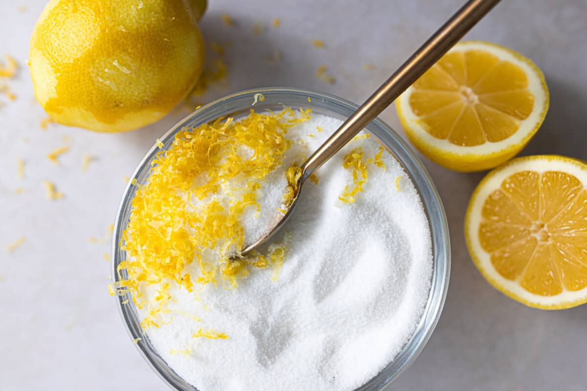 Lemon zest added to sugar.