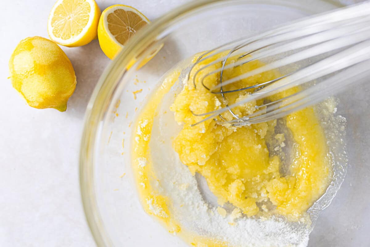 Lemon sugar and eggs creamed together. 