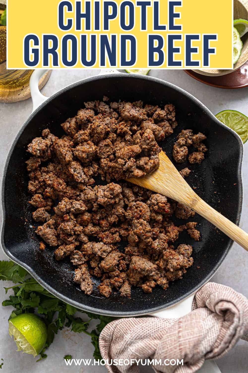 Chipotle ground beef with text.