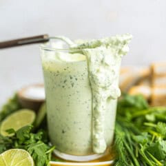 Avocado ranch dressing in a glass