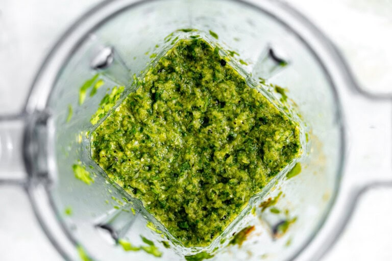 Blended cilantro, poblano, onion and garlic for rice.
