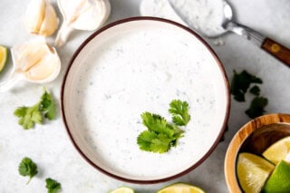 Bowl of cilantro lime sauce.