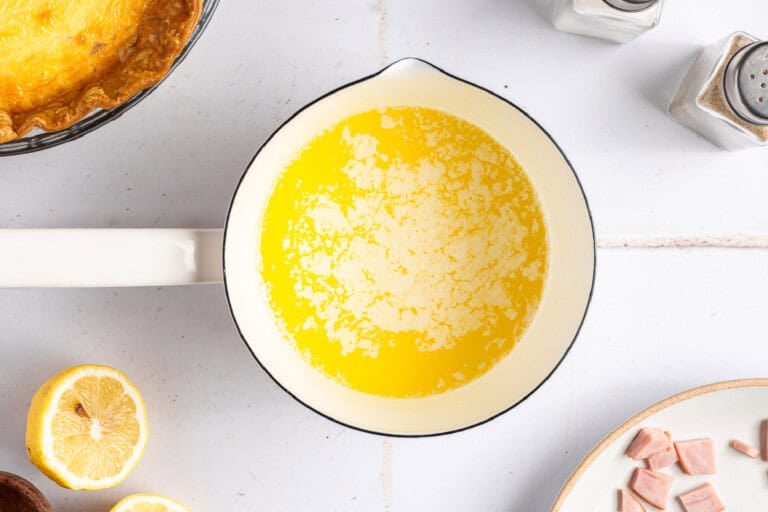 Melted butter in a saucepan.