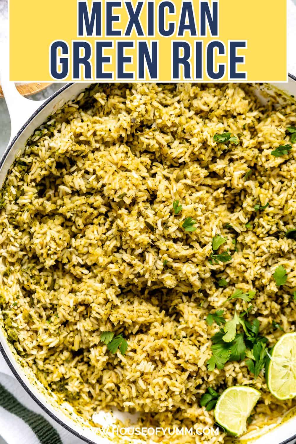 Mexican Green Rice with text.