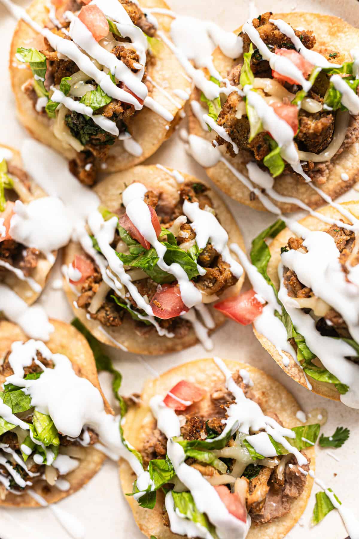 Sheet pan tostadas made with ground chicken. 
