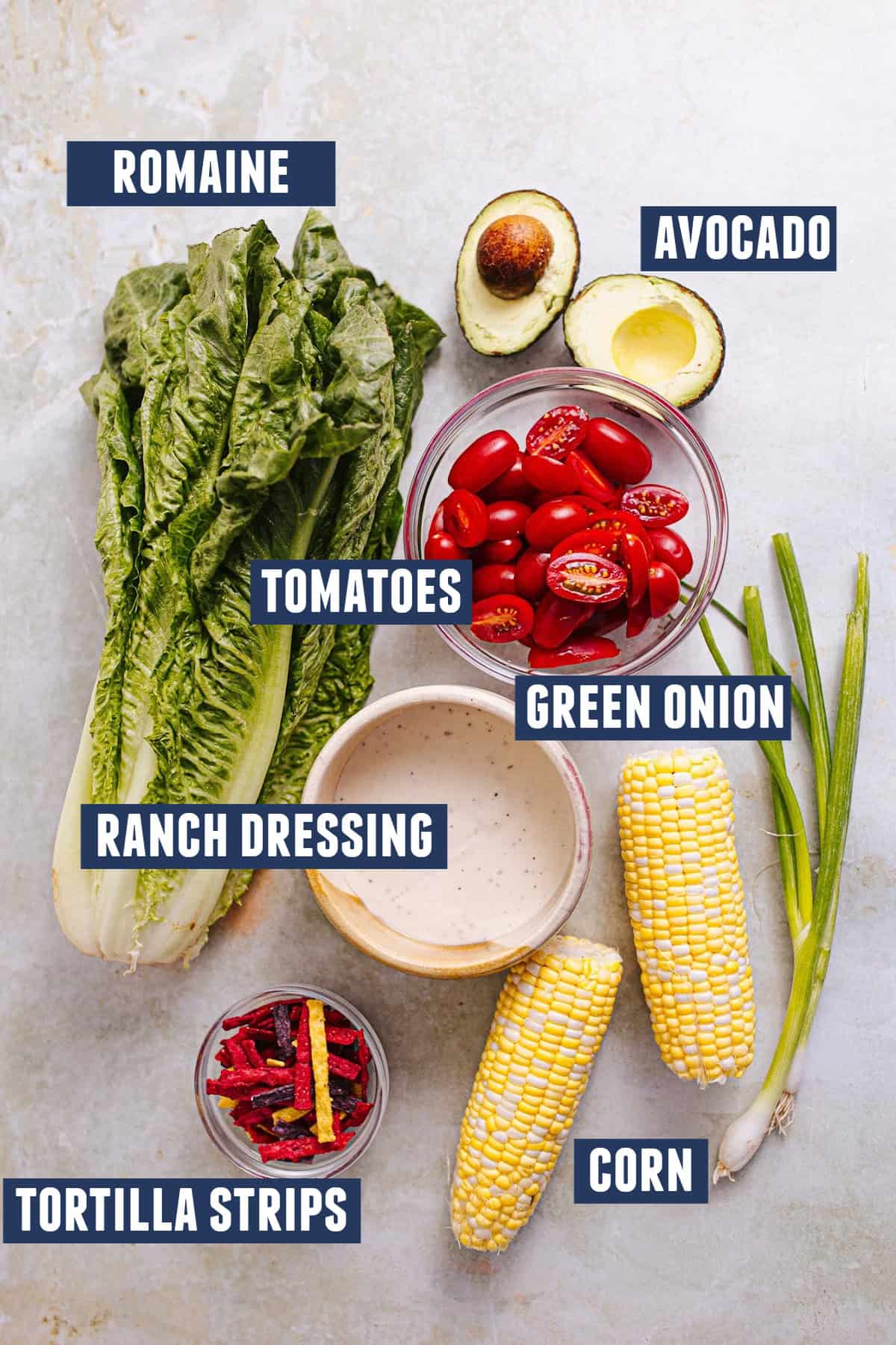 Ingredients needed to make a BBQ Chicken Salad.