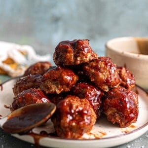 Plate of BBQ Chicken meatballs.