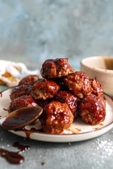 Plate of BBQ Chicken meatballs.
