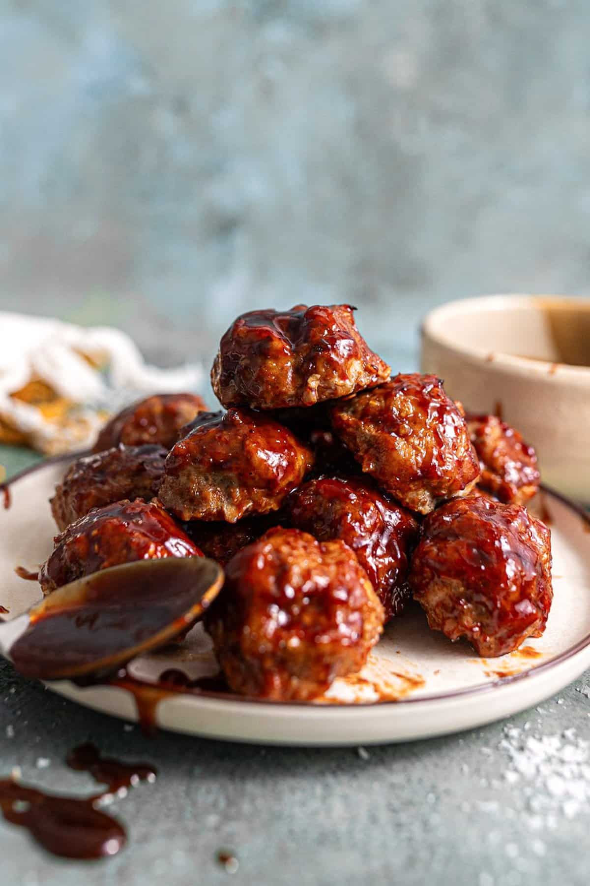 Plate of BBQ Chicken meatballs.