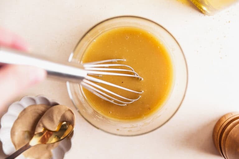 Maple dijon vinaigrette in a bowl.