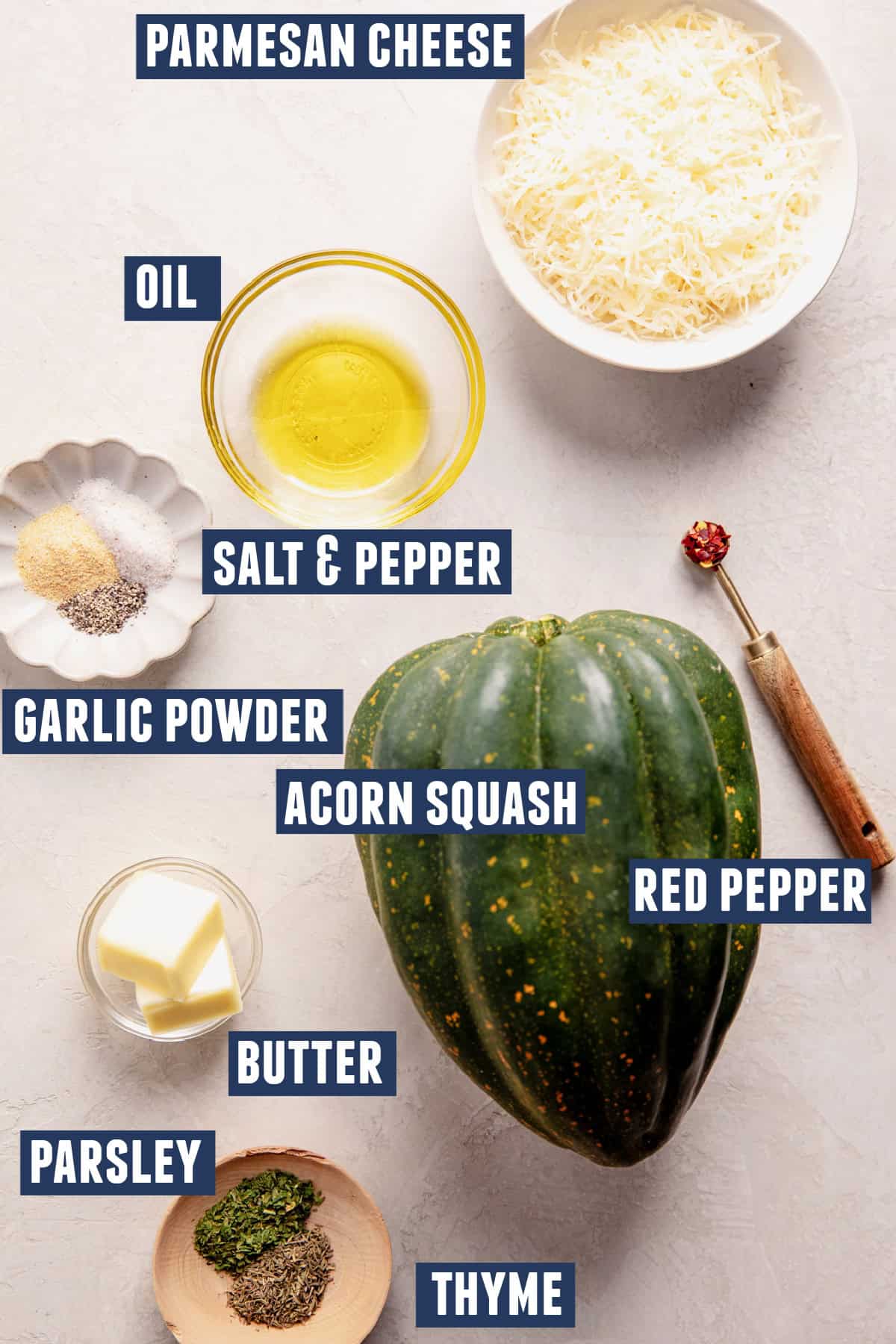 Ingredients needed to make roasted acorn squash.