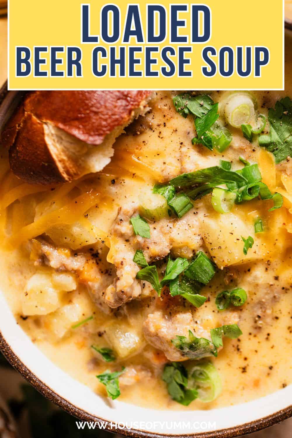 Sausage and potato beer cheese soup for pinterest.