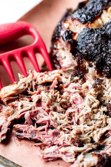 Pulled smoked pork butt.