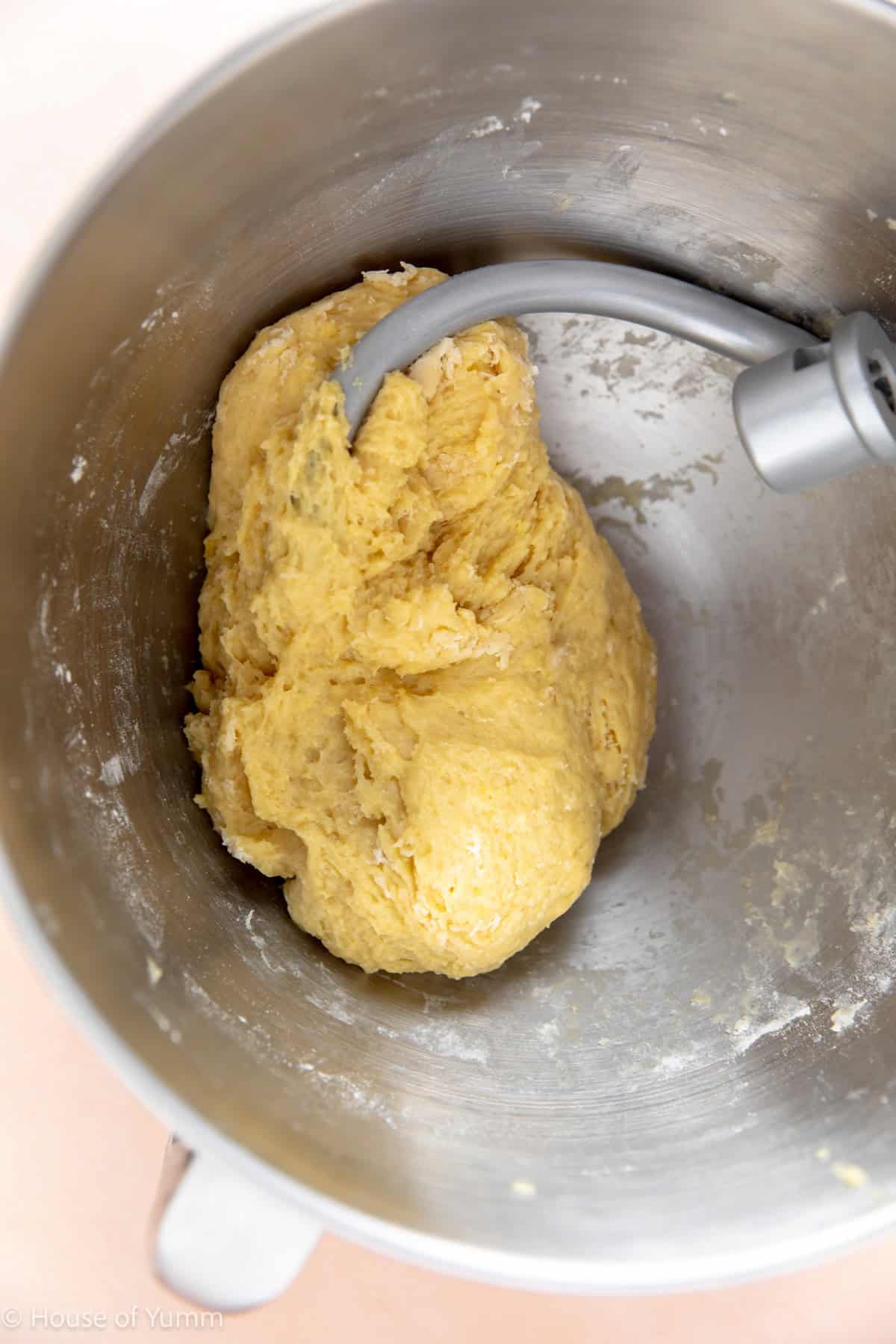 Kolache dough in a mixing bowl after kneading.